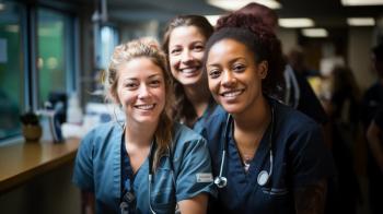 Women doctors smiling together in the hospital: © Laura - stock.adobe.com