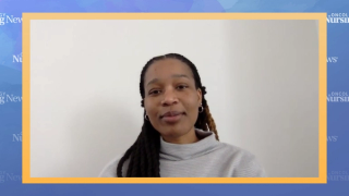 Image of Kayle Freeman, DNP, APRN, FNP-C, in a video call with an Oncology Nursing News border around the frame