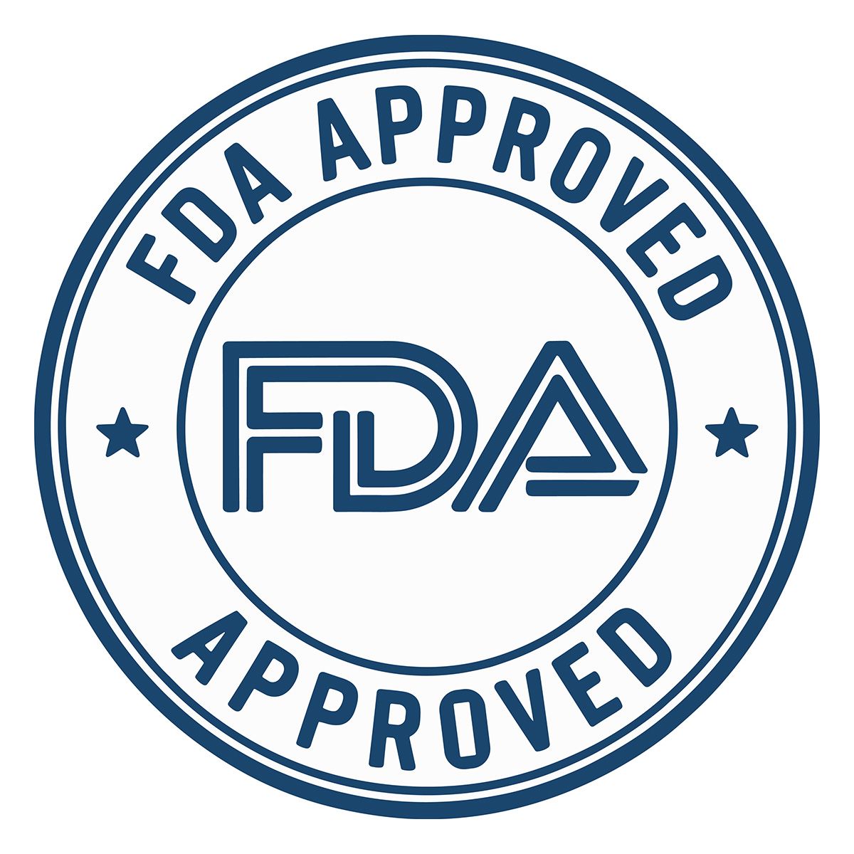 Graphic of a seal that reads "FDA Approved"