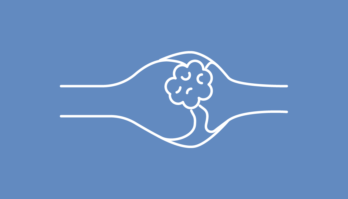 blue background with a white outline indicating bone