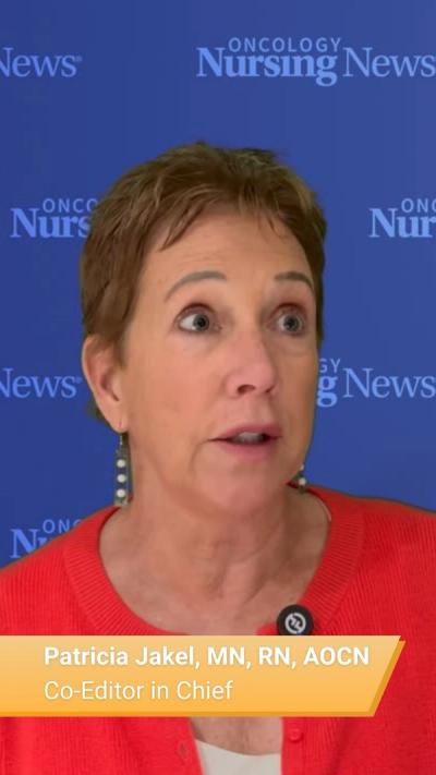 Screenshot of a short video featuring Patricia Jakel, MN, RN, AOCN