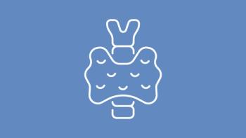 Line illustration of a thyroid on a cornflower blue background