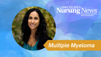 Graphic with a photo of Samantha Shenoy with the Oncology Nursing News logo and a banner that reads "Grief in Oncology"