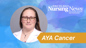 Graphic with an image of Danielle Blair next to a banner that says "AYA Cancer" and an Oncology Nursing News logo