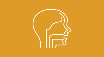 Line illustration of a head, including the nasal cavity, mouth and throat on a gold background.