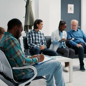 Image of patients of different ages in a waiting room
