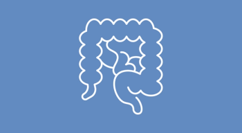 Simple illustration of the gastrointestinal track on a light blue background