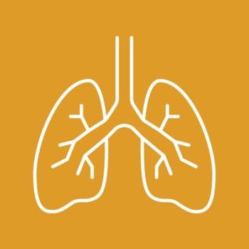 Line illustration of a lung on a yellow background