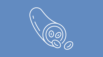 light blue background with a white outline indicating blood cells