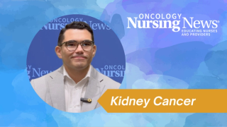 Graphic with a photo of Antonio Ocejo with a banner reading "Kidney Cancer" and an Oncology Nursing News logo