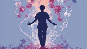 Graphic depicting a nurse with a cell strucutre behind. Graphic by Gwendolyn Salas, MJH Life Sciences, with AI