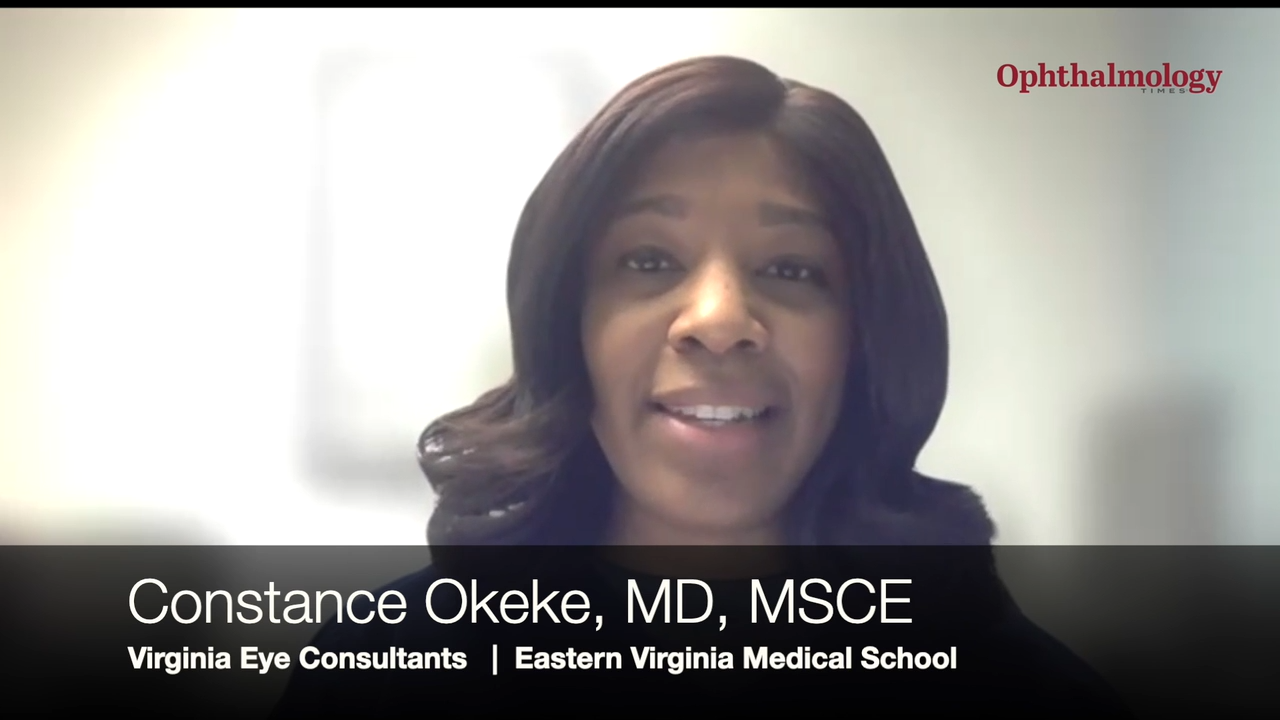 (Image credit: Ophthalmology Times) AGS 2025: Constance Okeke, MD, highlights 1-year Streamline canaloplasty outcomes