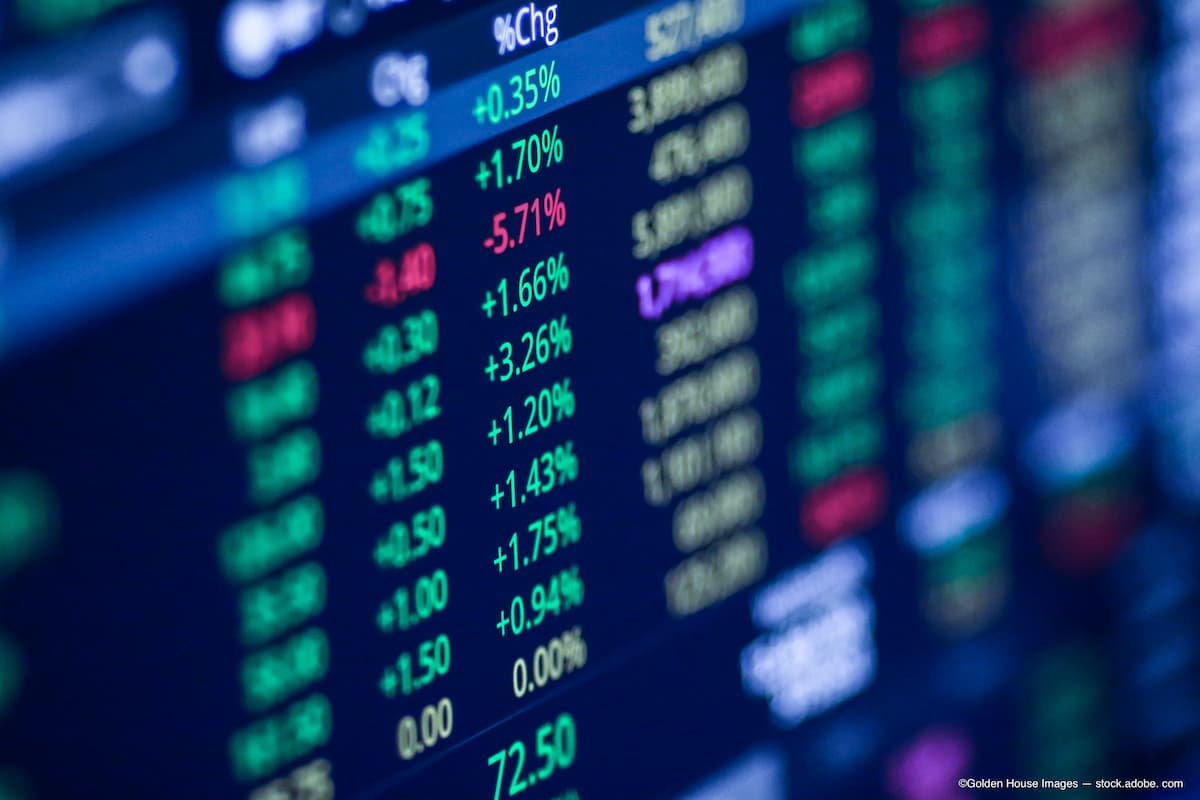 Outlook Therapeutics stock price quoted on a digital screen with bold black numbers and a green arrow indicator.