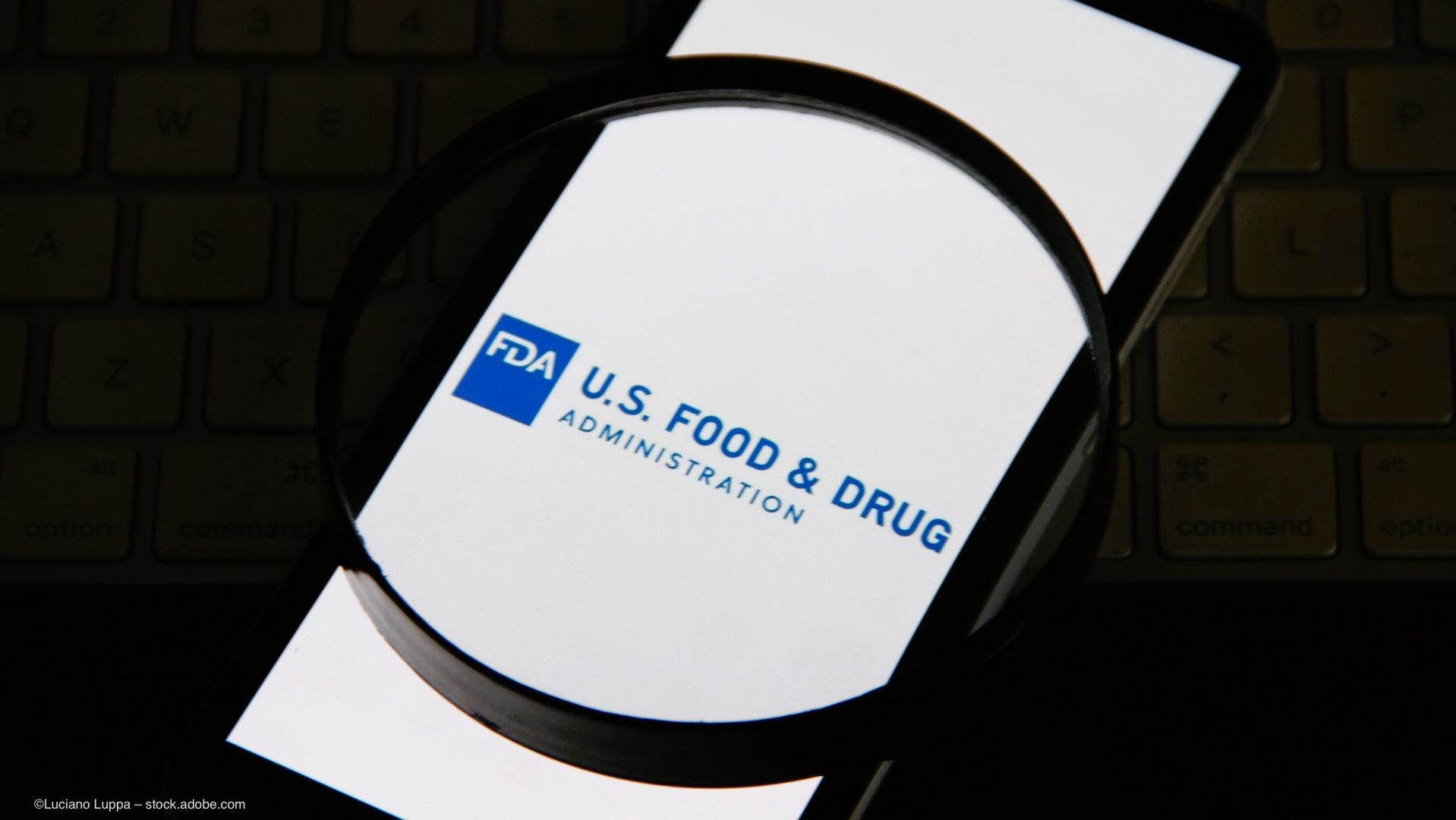 A phone with the United States Food and Drug Administration (FDA) website pulled up and the FDA logo visible. Concept image for Epion Therapeutics fast track designation for corneal cross-linking EpiSmart system. Image credit: ©Luciano Luppa – stock.adobe.com