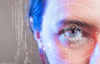 Close up of woman's eye with technology overlay