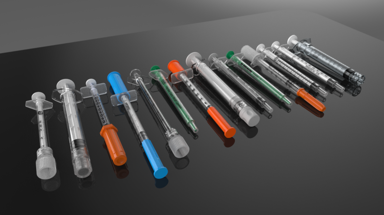 Syringes from different models and  brands outlined throughout the text.  (Photo courtesy of Gustavo B. Melo, MD, PhD)