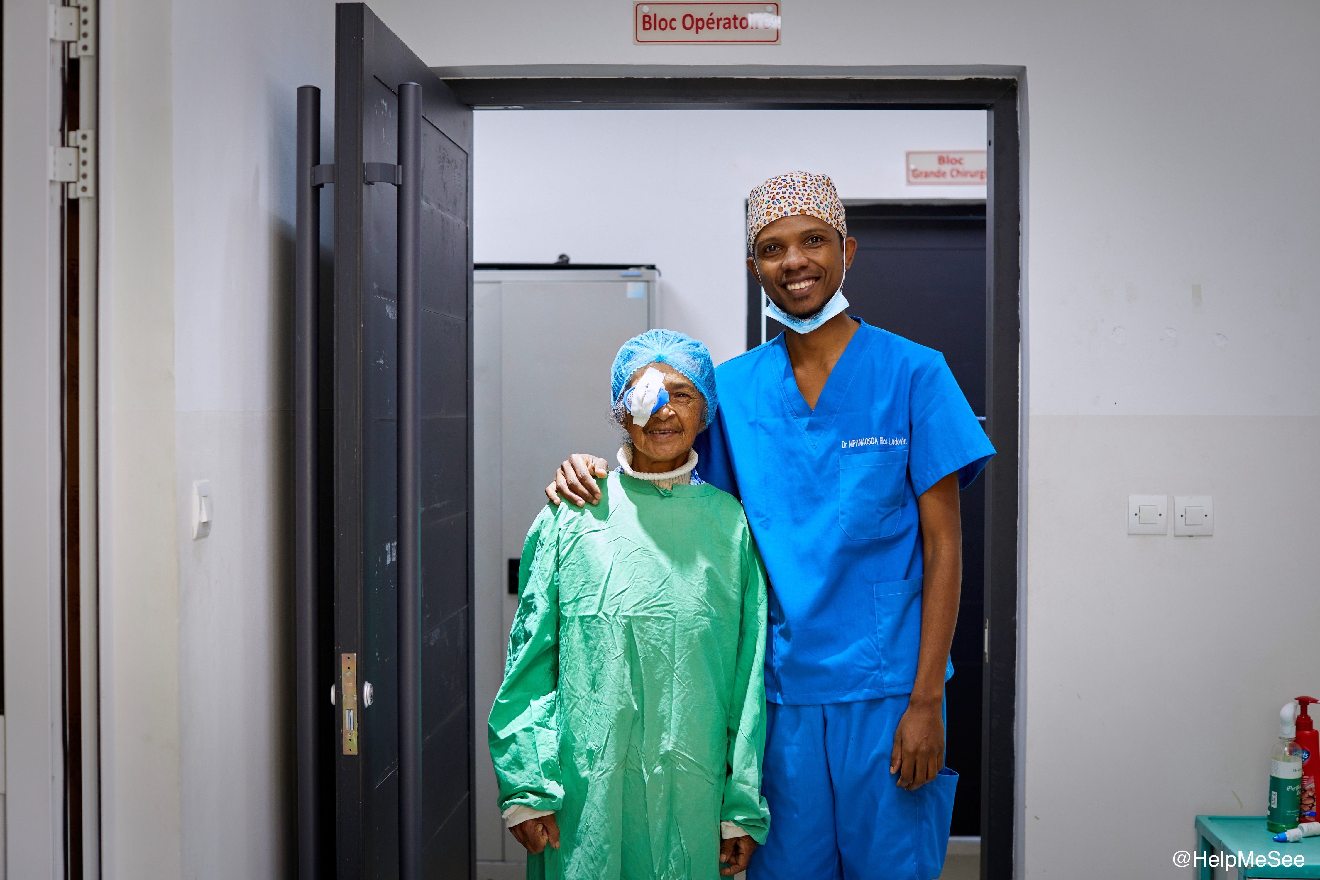 Dr Rico Ludovic Mpanasoa is pictured with patient Marie Henriette following her successful cataract surgery operation at the Vision Institute in Ambatomaro in Madagascar. Dr. Rico trained with HelpMeSee at the Polyclinic d’llafy hospital in Antananarivo, Madagascar. (Image credit: HelpMeSee) Dr Rico Ludovic Mpanasoa is pictured with patient Marie Henriette following her successful cataract surgery operation at the Vision Institute in Ambatomaro in Madagascar. Dr. Rico trained with HelpMeSee at the Polyclinic d’llafy hospital in Antananarivo, Madagascar. (Image credit: HelpMeSee)