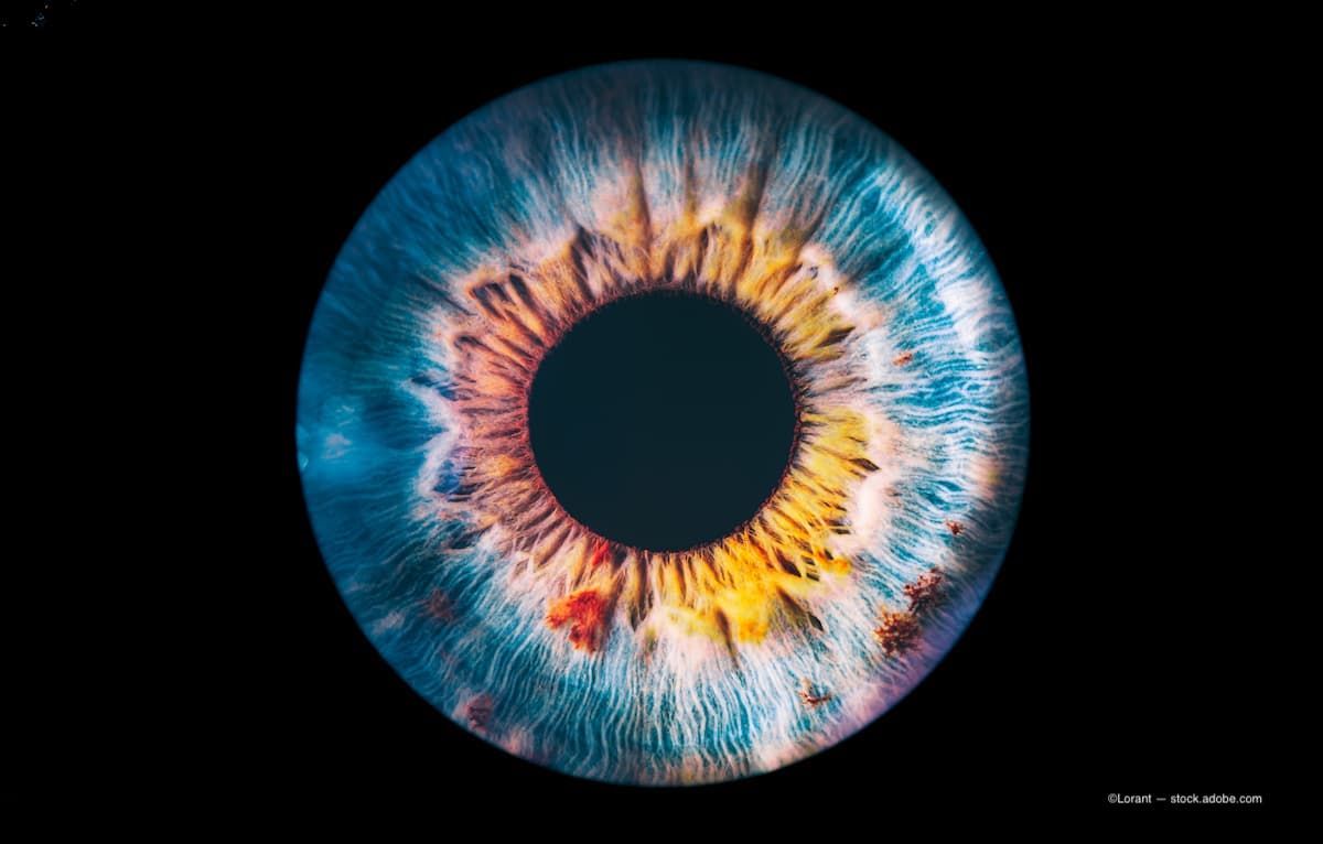 Image of the retina of a colorful eye on a black background