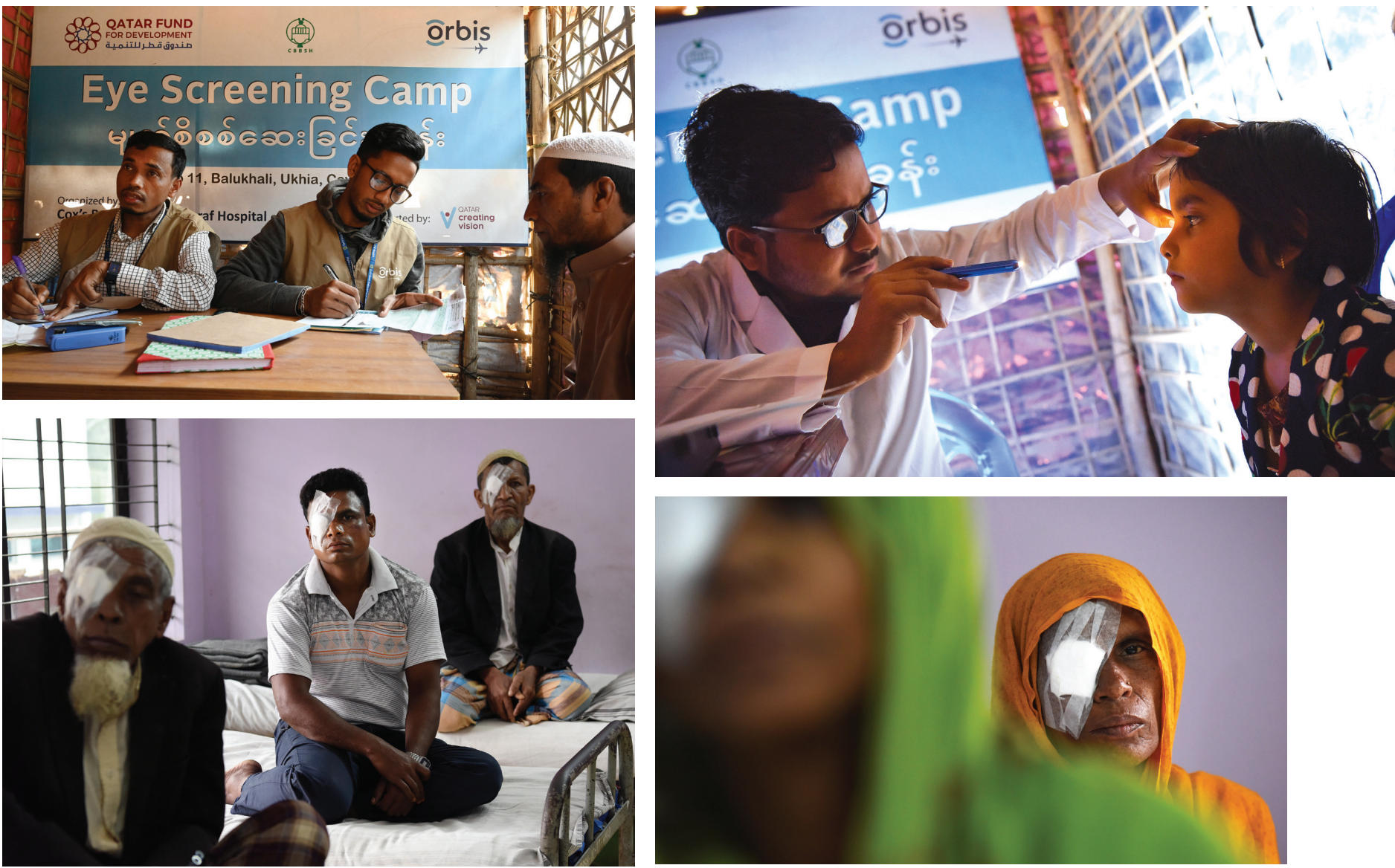 At top, physicians register and check patients in need of ophthalmic care. Center above, patients after treatment. Above, children enjoy the visits from the physicians, who bring treats. (All images courtesy of Geoff Oliver Bugbee/Orbis International)