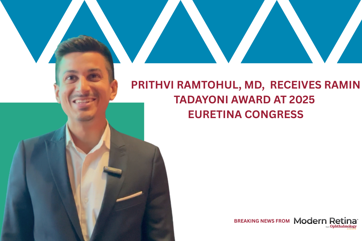 A photo of Prithvi Ramtohul, MD, who received the Ramin Tadayoni Award at the 2025 EURETINA Congress.