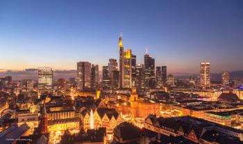 The skyline of Frankfurt at night. Image credit: ©Anselm – stock.adobe.com