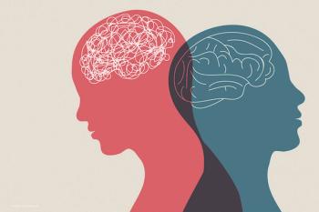An illustration of two human figures. One has an illustration of a brain in their head, the other has a lot of scribble lines where the brain should be. ©melita – stock.adobe.com