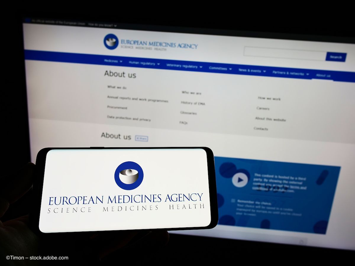A phone and computer with the European Medicines Agency website on them. Image credit: ©Timon – stock.adobe.com