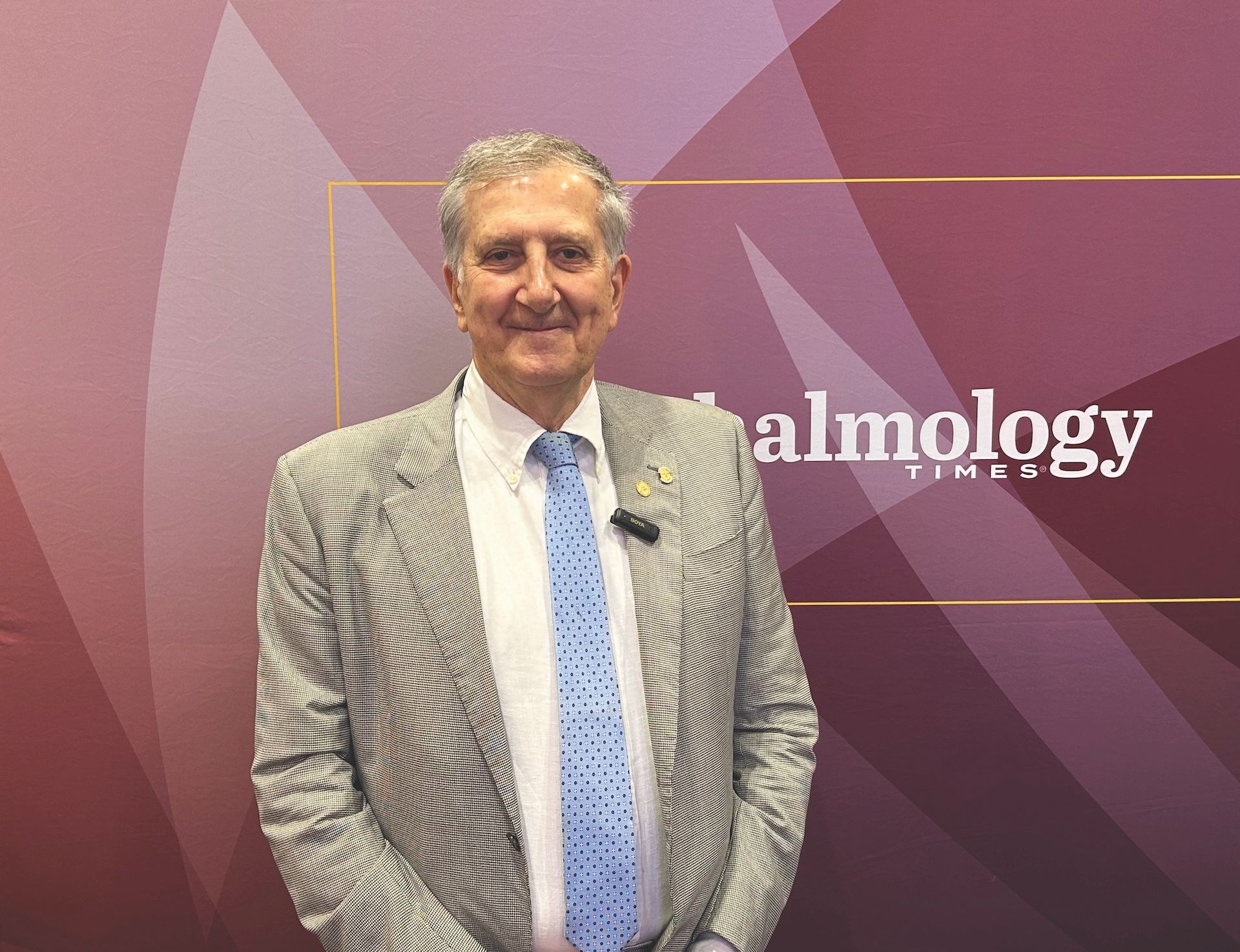 Matteo Piovella, MD, visits the Ophthalmology Times booth during the American Academy of Ophthalmology meeting in Orlando, Florida, to speak about phakic IOLs. (Image courtesy of Sheryl Stevenson and Sydney Crago)