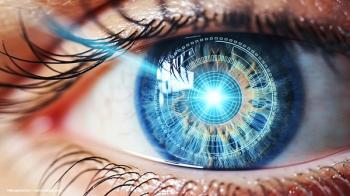 A close-up of an eye with a laser effect hitting it. Image credit: ©Mongkolchon – stock.adobe.com