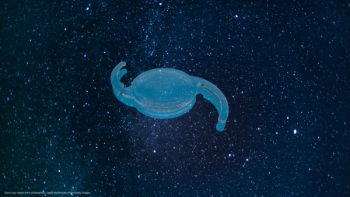 An intraocular lens (IOL) superimposed over a night sky. Concept image for Biotech Healthcare ESCRS launch of Optiflex XTENSE Comfort Plus EDOF IOL. Image credit: Starry sky: Nikiko from pixabay. IOL: Ogtay Mammadov from Getty Images.