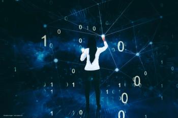 A person stands among a field of numbers representing binary code and a search through data. Concept image for artificial intelligence. Image credit: ©Creativa Images – stock.adobe.com