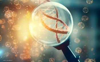 A strand of DNA is examined in a magnifying bubble. AI-generated image. Image credit: ©Faiza – stock.adobe.coma