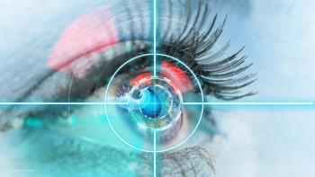 A black-and-white photo of an eye, underneath a digital overlay of an ocular scanner. Concept image for Eyenuk artificial intelligence screening tool for diabetic retinopathy, Norway health system rollout. Image credit: ©Lukas Gojda – stock.adobe.com