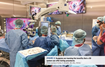 surgeons learning the 3D system during a procedure