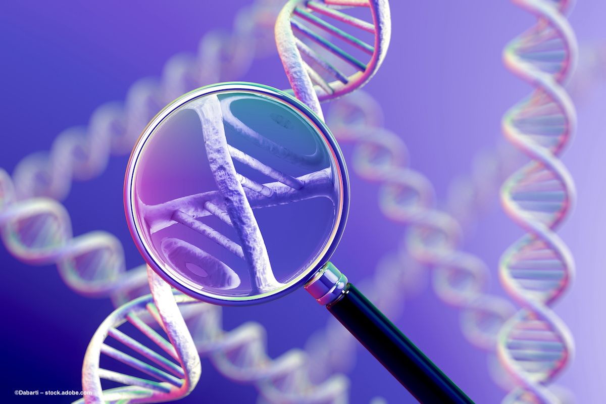 A strand of DNA, being examined under a magnifying glass. Image credit: ©Dabarti – stock.adobe.com