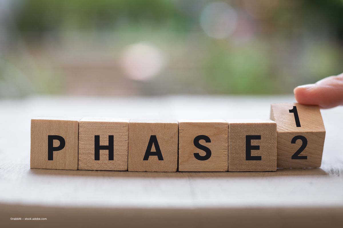 Wooden blocks which say PHASE and a block at the end with the numbers 1/2. The last block is switching from 1 to 2. This represents a clinical trial moving through phases. Image credit: ©rabbitti – stock.adobe.com