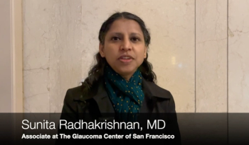 Sunita Radhakrishnan, MD, an associate at the Glaucoma Center of San Francisco, speaks at the annual Glaucoma 360 meeting about electrical neurostimulation.