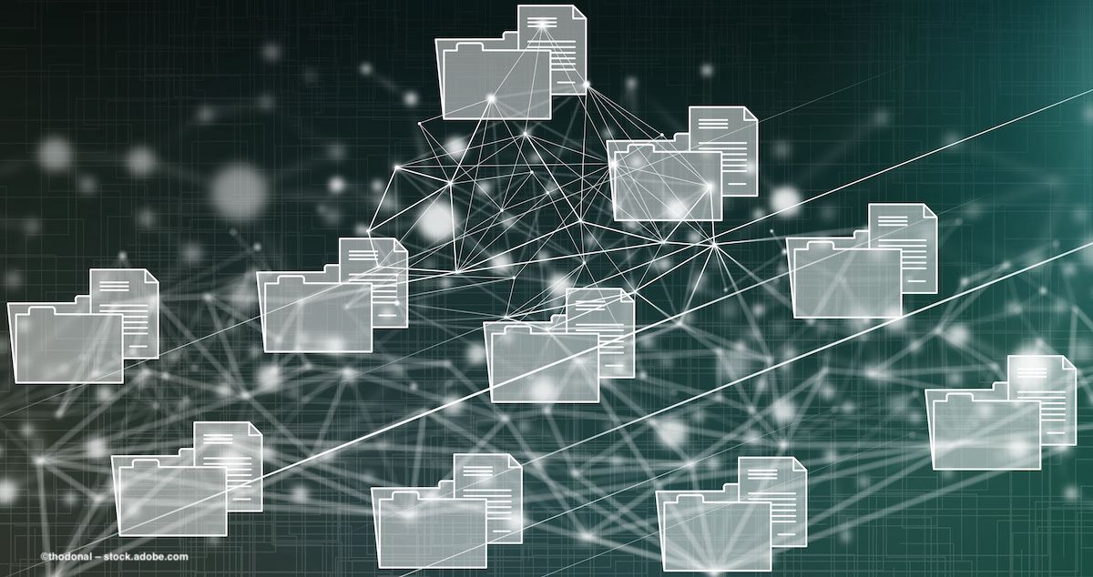 A screen shows a web of file folders, representing data on a digital server. Image credit: ©thodonal – stock.adobe.com