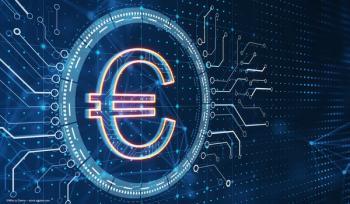An image of the Euro symbol against a backdrop of digital imagery, including an LED-like screen and circuitry. Image credit: ©Who is Danny – stock.adobe.com