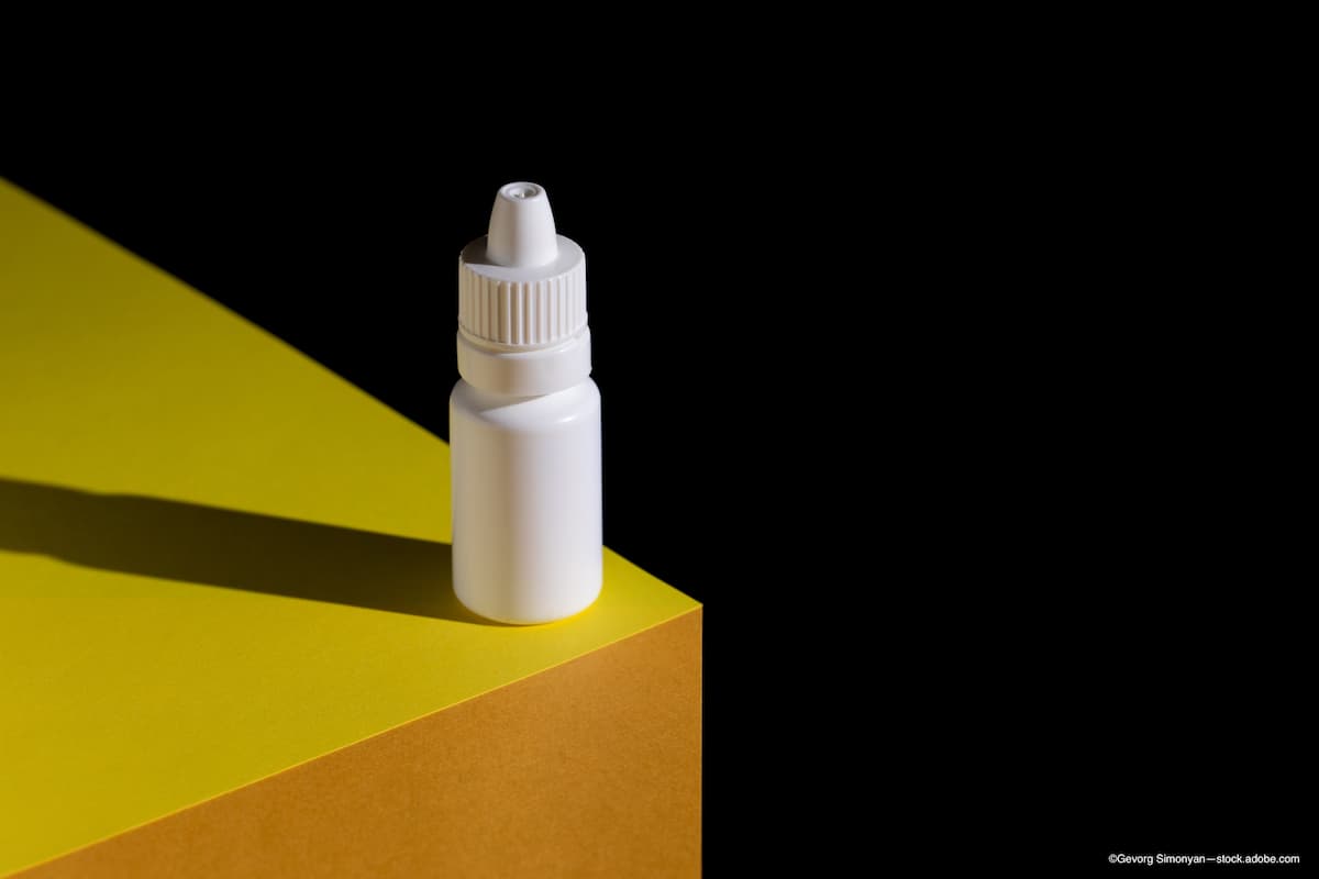 Eye drop bottle on counter Image credit: AdobeStock/GevorgSimonyan