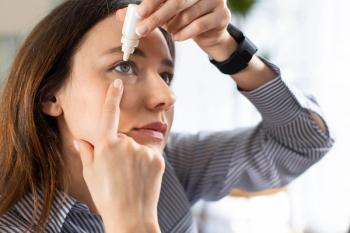 Woman administering eye drops Image credit: AdobeStock/dragonstock