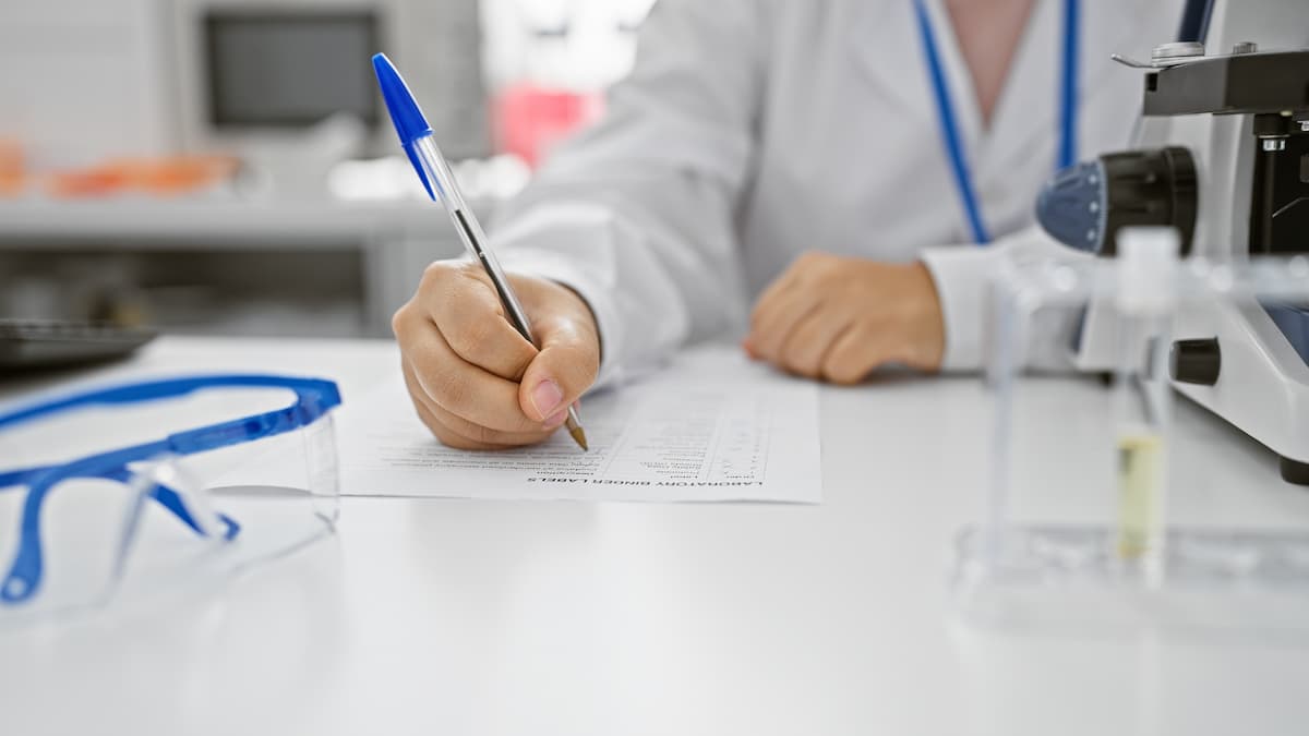 Scientist writing lab report Image credit: AdobeStock/Krakenimages.com