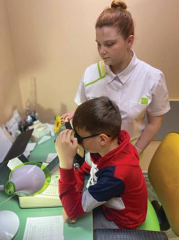 A patient wears spherical positive lenses to relax the ciliary muscle. Image credit: Rodica Bilba, MD, PhD