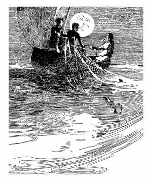 An illustration of the poem "Wynken, Blynken, and Nod," which narrates the nocturnal journey of 3 children. Image credit: AdobeStock/Morphart