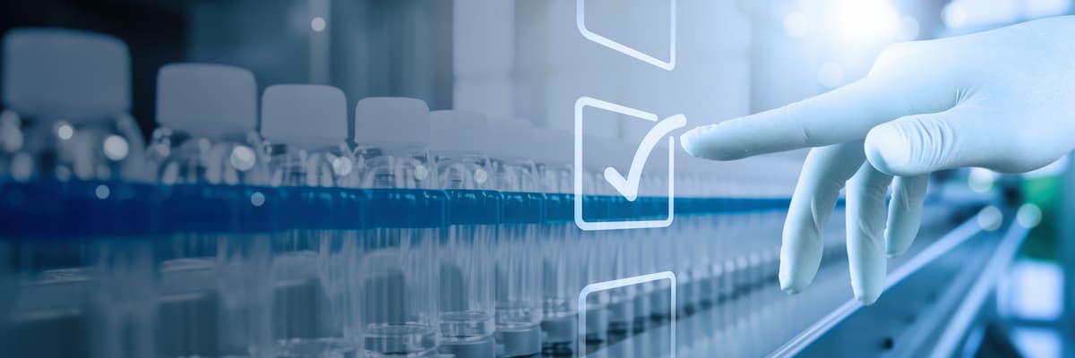 Checkmark graphic with gloved hand in lab Image credit: AdobeStock/everythingpossible