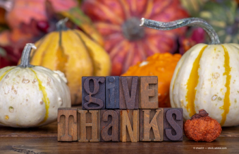 "give thanks" wooden blocks and pumpkins
