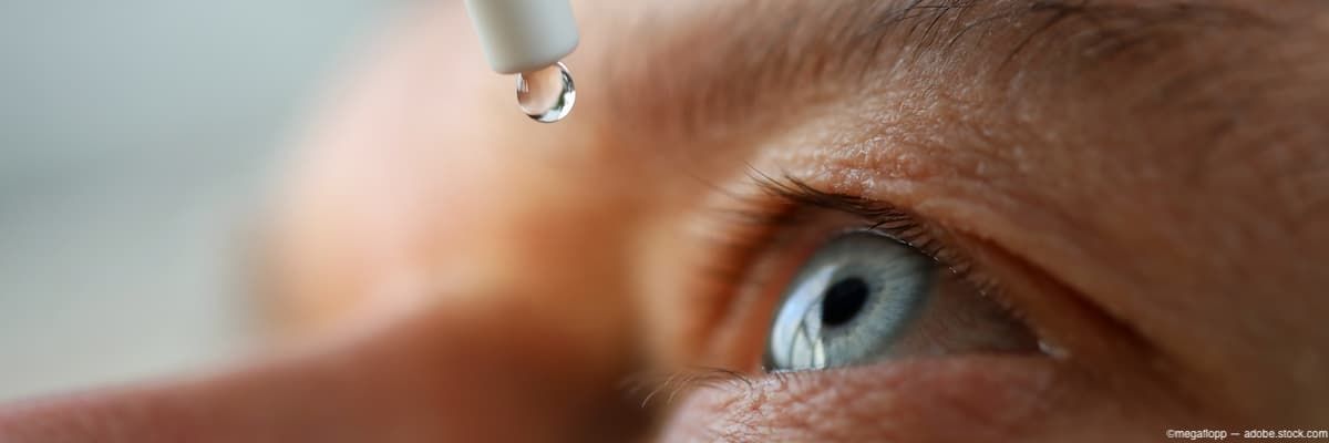 Eye drop administration closeup to older person's eye Image credit: AdobeStock/megaflopp