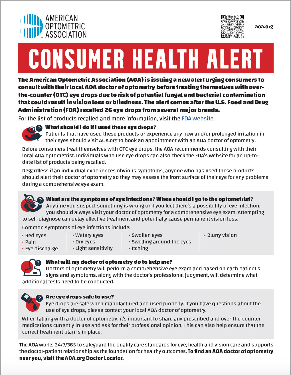 AOA consumer health alert - Eye drops recall