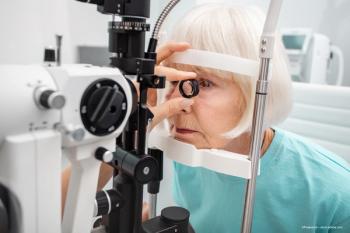 patient with diabetes undergoes retinal exam following implantation of axitinib intravitreal implant as part of HELIOS trial - Image credit: Adobe Stock / ©Peakstock