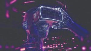Illustration of person wearing VR headset  Image credit: AdobeStock/wacomka